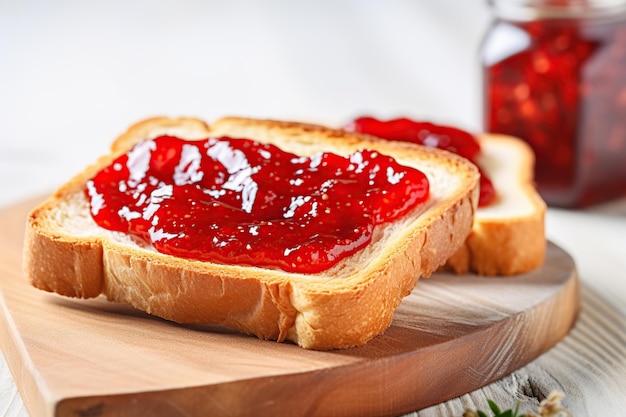 Foto pan tostado con mermelada dulce sobre un fondo de madera