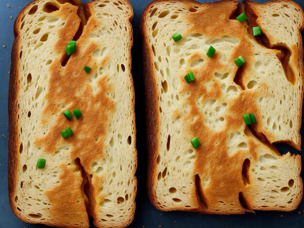 Pan tostado que muestra su superficie crujiente y crujiente