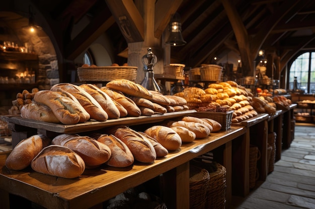 Panadería artesanal exhibe productos frescos y orgánicos generativa IA
