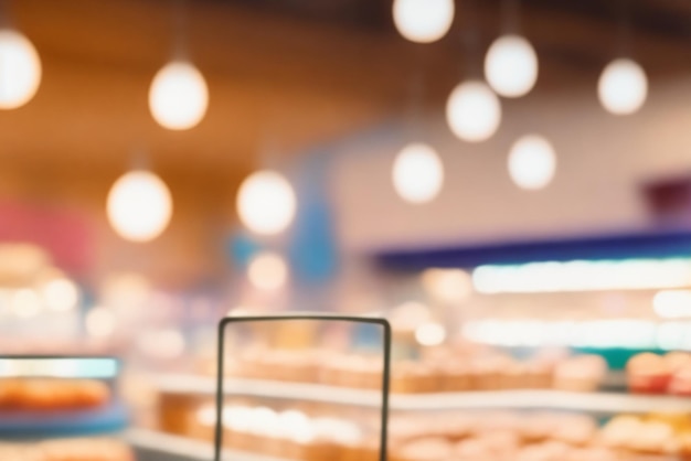 Foto panadería en un fondo bokeh de un centro comercial con luces borrosas