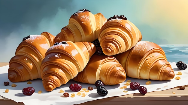 Foto panadería francesa de postres y croissants