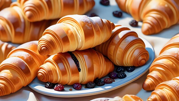 Foto panadería francesa de postres y croissants