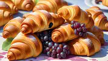 Foto panadería francesa de postres y croissants