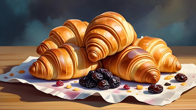 Foto panadería francesa de postres y croissants