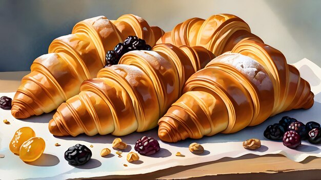 Foto panadería francesa de postres y croissants