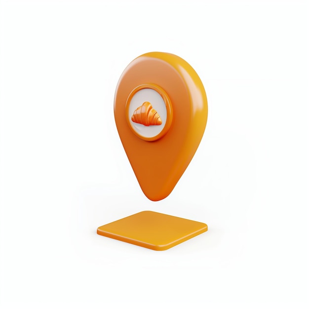 Panaderia laranja brilhante mapa 3D geo pin em fundo branco