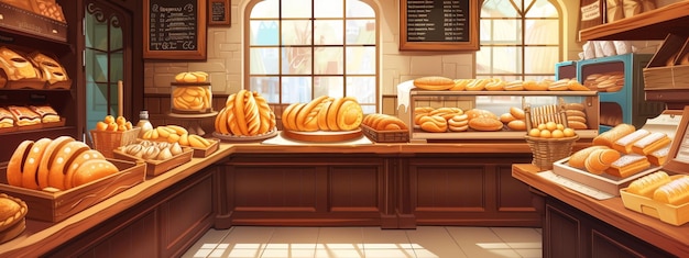 Foto una panadería llena de mucho pan fresco