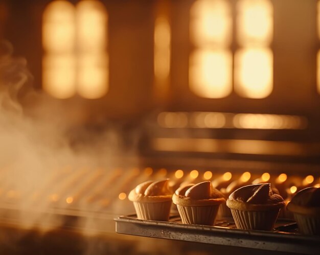 Panadería por la mañana pan fresco caliente y horneado de pasteles en el casco antiguo panadería productos recién horneados en los estantes y el horno pequeñas empresas locales y producción de alimentos Generativo Ai