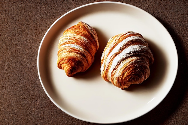 Panadería de vista superior de delicioso arte generativo de croissant por AI