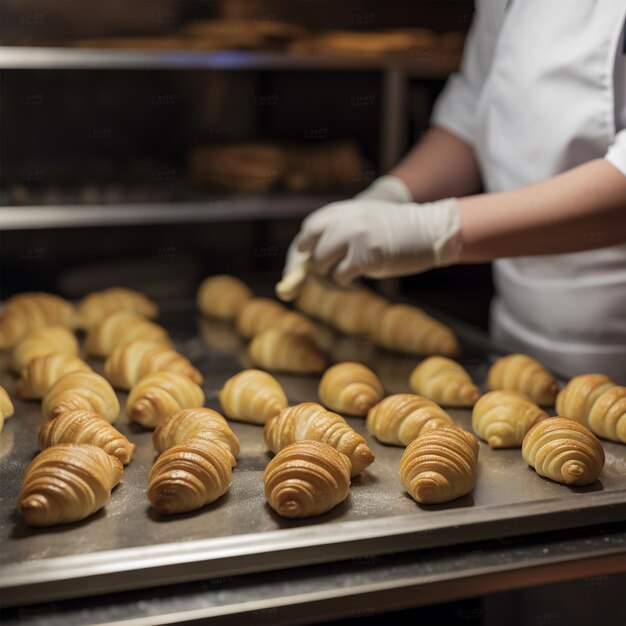 Foto el panadero hace croissants