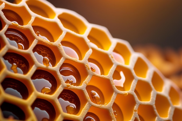 Foto panal de colmena con fotografía macro de miel