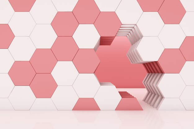 el panal de miel rosa y blanco escenario de estudio 3d render abstracto fondo mínimo