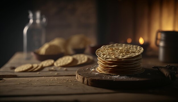 Foto pancake blini sobre un fondo de madera