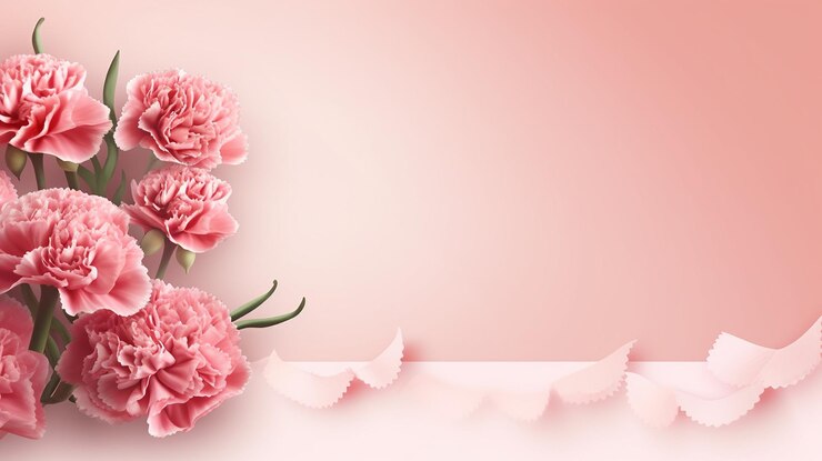 pancarta con claveles rosados sobre fondo rosa hecha por IA generativa