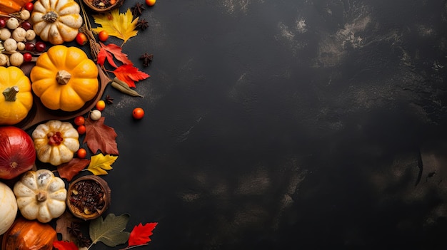 pancarta del día de acción de gracias con verduras de otoño con espacio para texto vista superior de postal generada por IA