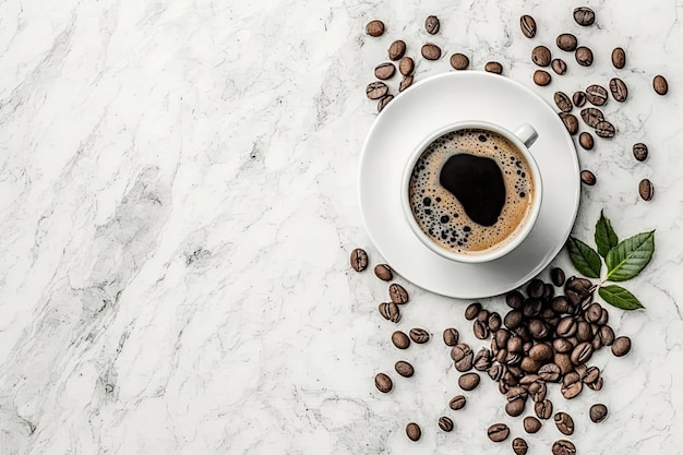 Una pancarta horizontal con una taza de café y un grano de café Ilustración AI generativo