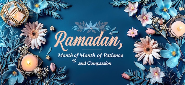 Foto pancarta de ramadán con el texto que dice ramadán mes de paciencia y compasión