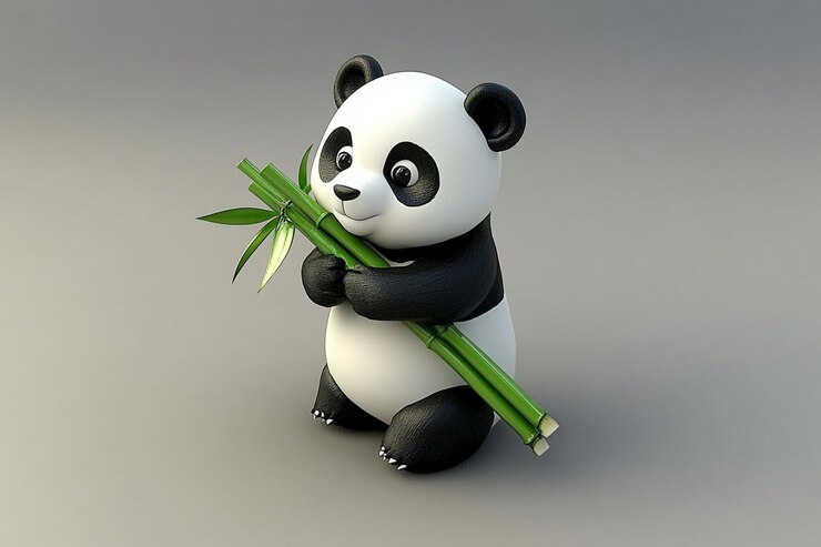 Foto un panda en 3d acurrucado con un bambú