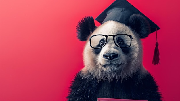 Panda académico con un retrato conceptual del libro