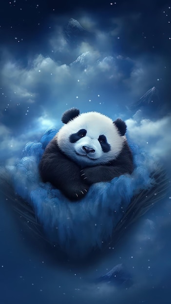 Panda adormecido em uma nuvem de céu escuro gerada por IA