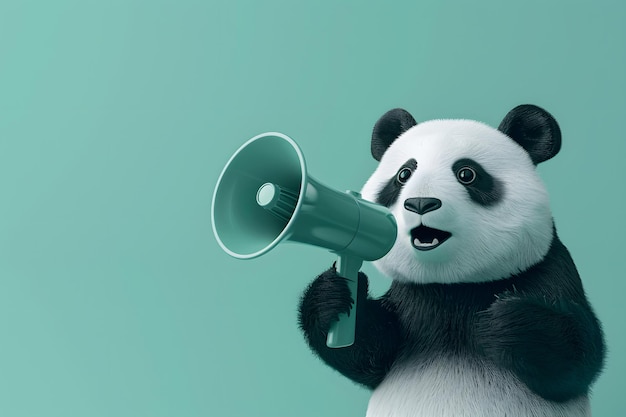 Panda anunciando con el megáfono Notificando el anuncio de advertencia