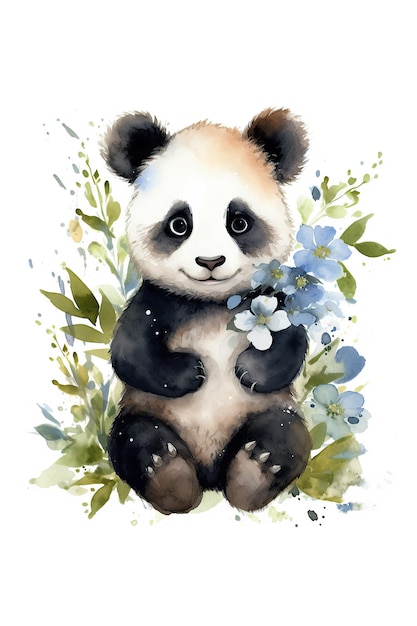 Panda aquarela clipart bonito isolado no fundo branco com Generative AI Technology