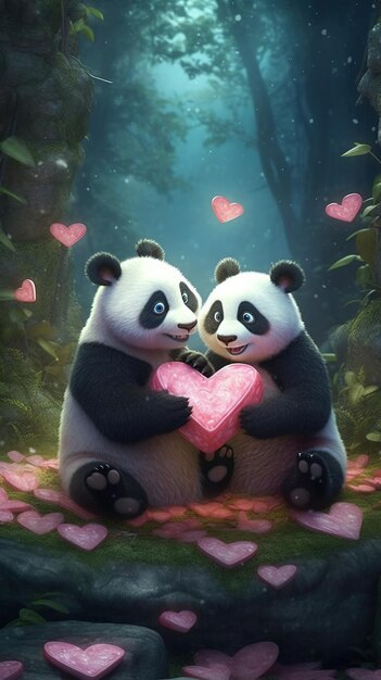 Foto panda-aquarell-illustration-valentinskarte