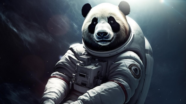 Un panda astronauta en el espacio.