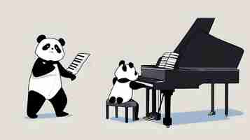 Foto panda y babypanda tocando el piano