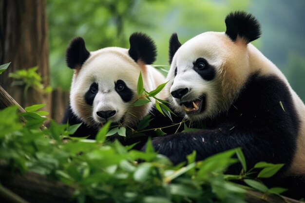 Panda-Bären, die Bambus im Wald kauen, werden von Ai erzeugt