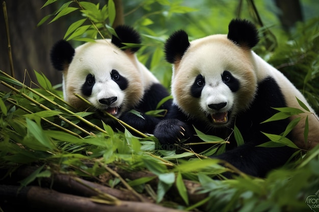 Panda-Bären, die Bambus im Wald kauen, werden von Ai erzeugt