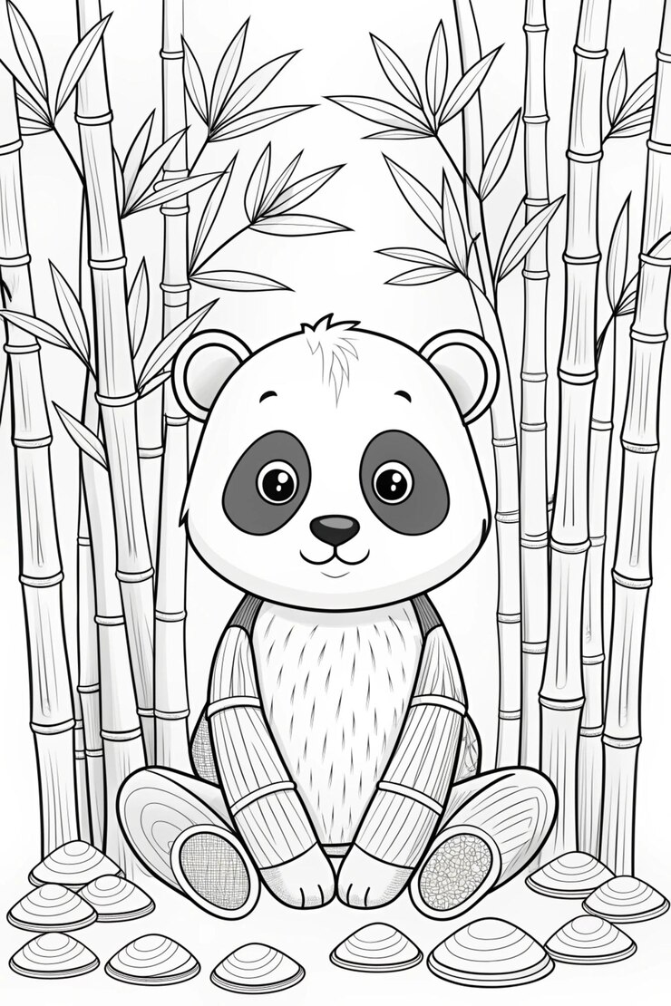 Foto el panda entre los bambúes una serena página de colorear