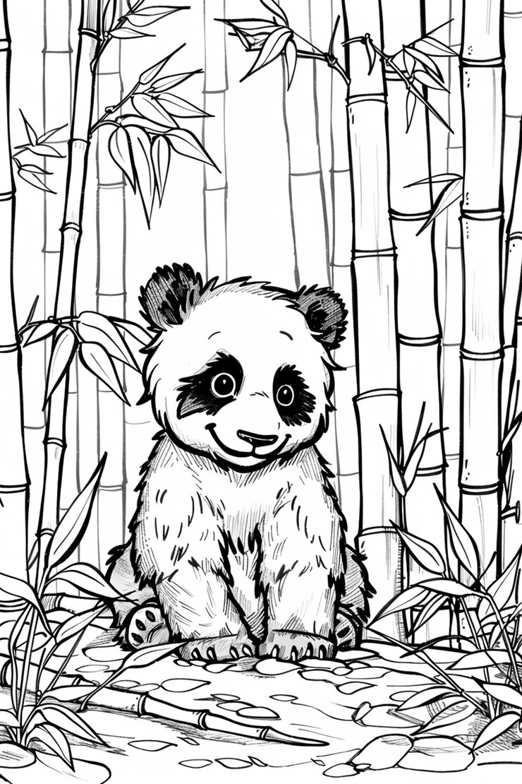 Foto el panda entre los bambúes una serena página de colorear