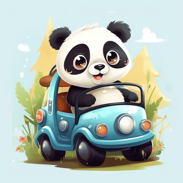 Panda bonito andando de carro desenho animado vetor ícone ilustração animal transporte ícone conceito isolado