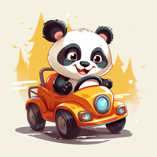 Panda bonito andando de carro desenho animado vetor ícone ilustração animal transporte ícone conceito isolado