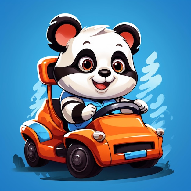 Panda bonito andando de carro desenho animado vetor ícone ilustração animal transporte ícone conceito isolado
