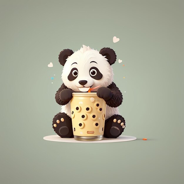 Panda bonito bebendo chá de leite de Boba Ícone de desenho animado vetorial Ilustração Ícone de comida animal Conceito isolado Estilo de animado plano vetorial premium