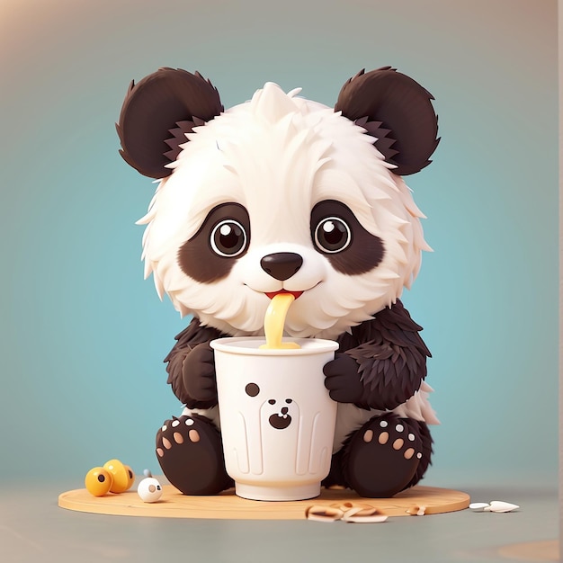 Panda bonito bebendo chá de leite de Boba Ícone de desenho animado vetorial Ilustração Ícone de comida animal Conceito isolado Estilo de animado plano vetorial premium