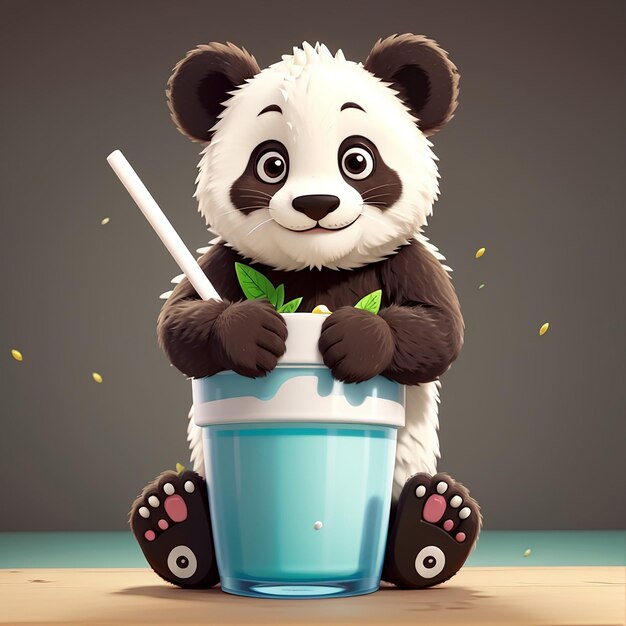 Panda bonito bebendo chá de leite de Boba Ícone de desenho animado vetorial Ilustração Ícone de comida animal Conceito isolado Estilo de animado plano vetorial premium