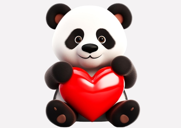 Panda bonito com coração animal renderização 3D