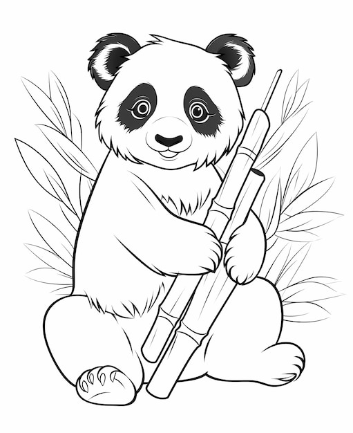 Foto panda bonito comendo crianças de bambu página de colorir estilo de desenho animado