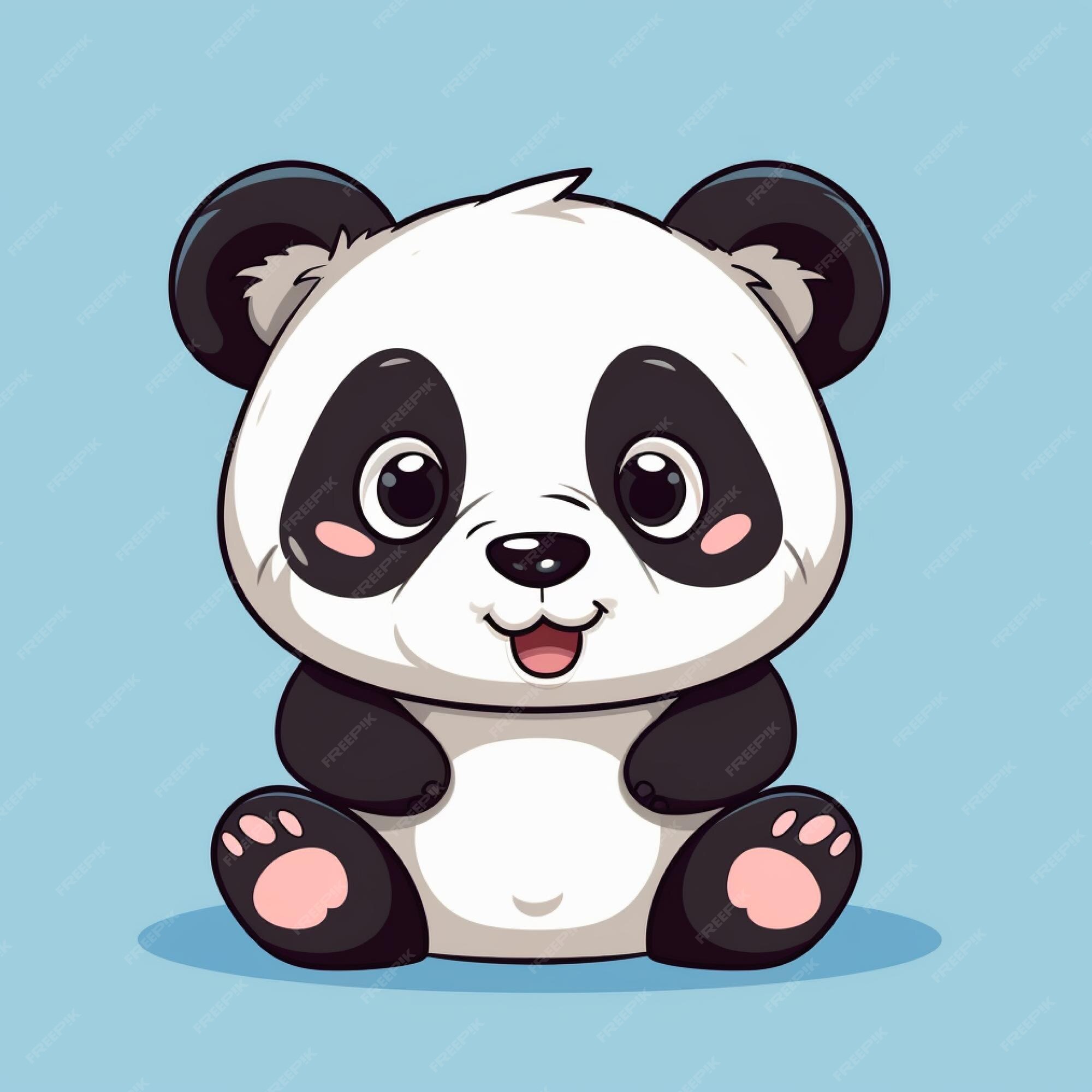 Menina Bonito Da Panda Do Desenho Em Um Fundo Azul Ilustração do