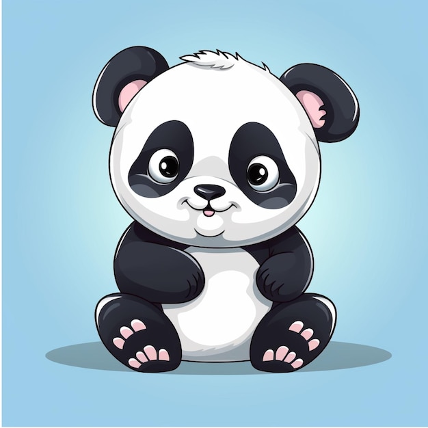 Foto panda bonito dos desenhos animados sentado na ilustração vetor de fundo azul