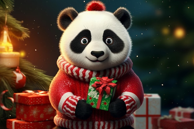 Panda bonito em camisola de Natal Gerada por IA