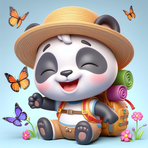 Foto panda bonito estudando ícone 3d ilustração panda mascote personagem de desenho animado de volta à escola