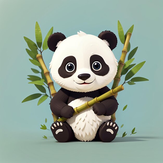 Panda bonito levantando bambu desenho animado ícone vetorial ilustração ícone de natureza animal conceito