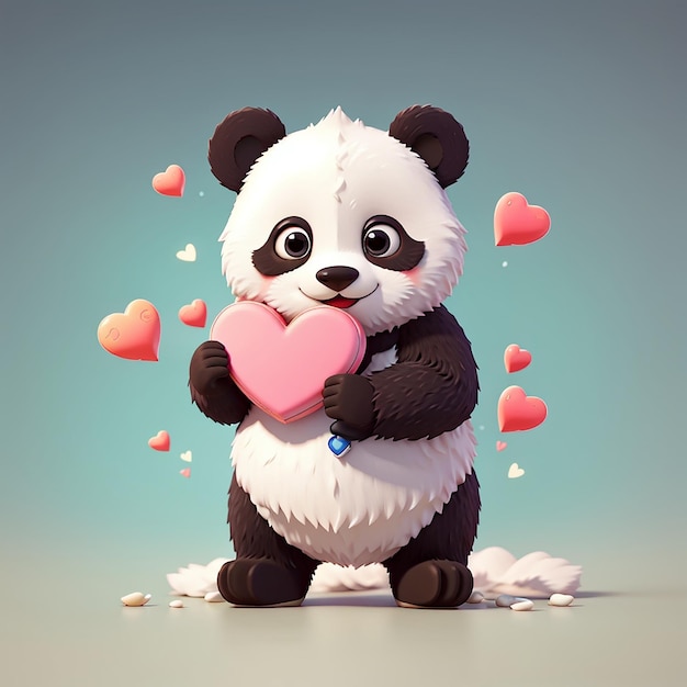 Panda bonito segurando o amor ilustração de ícone de desenho animado