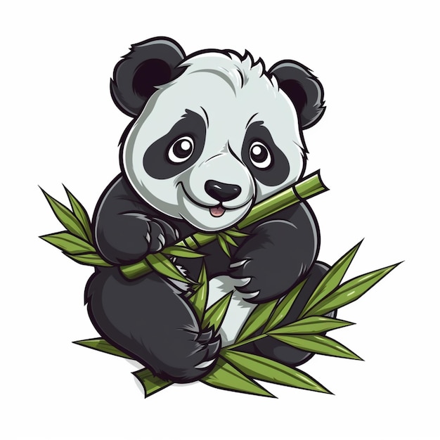 Foto panda-cartoon-logo, das bambus isst 10