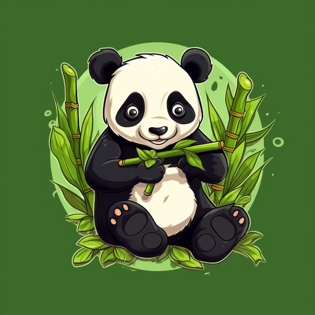 Panda cartoon logotipo comendo bambu 11