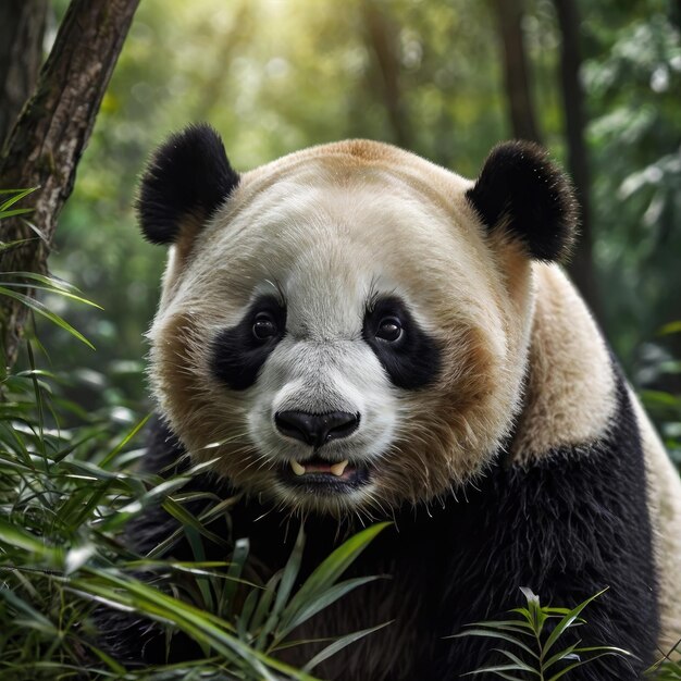 Panda de cerca en el bosque